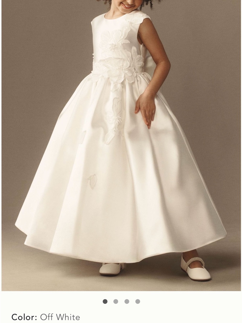 Off-White Floral Appliqué Flower Girl Dress